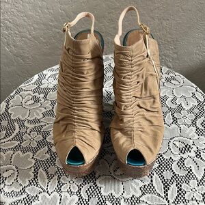 Baldan Tan Peep-Toe Wedge Sandals